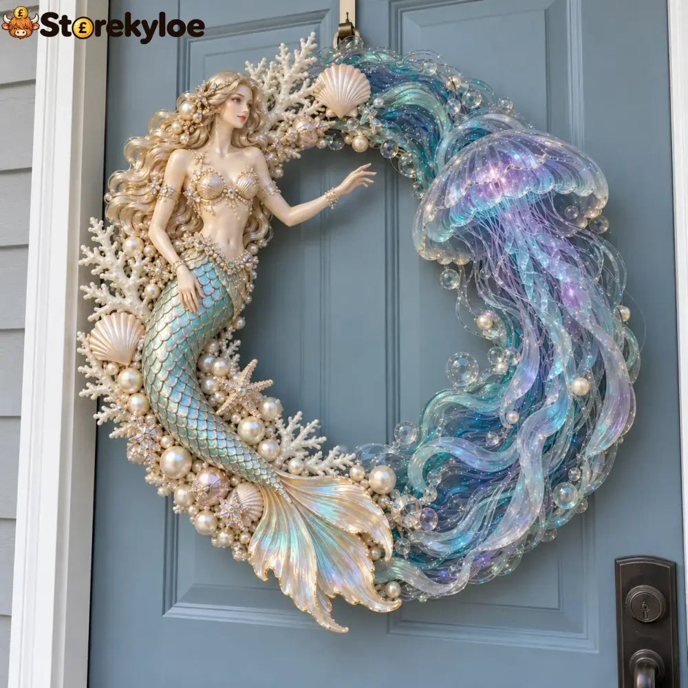 🌊 Ocean Enchantment – Lighted Mermaid & Jellyfish Wreath