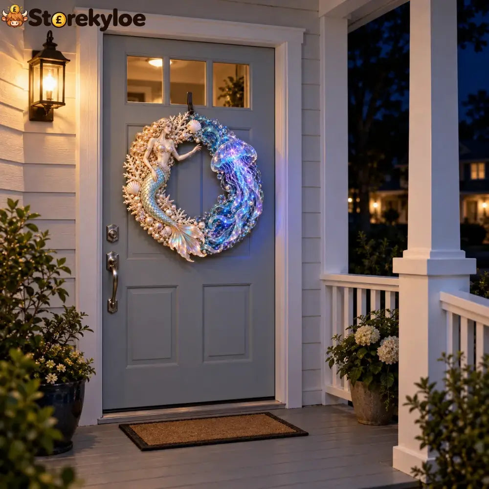 🌊 Ocean Enchantment – Lighted Mermaid & Jellyfish Wreath