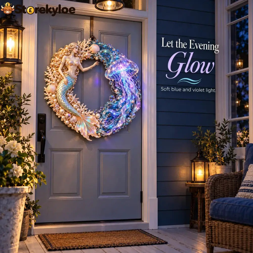 🌊 Ocean Enchantment – Lighted Mermaid & Jellyfish Wreath