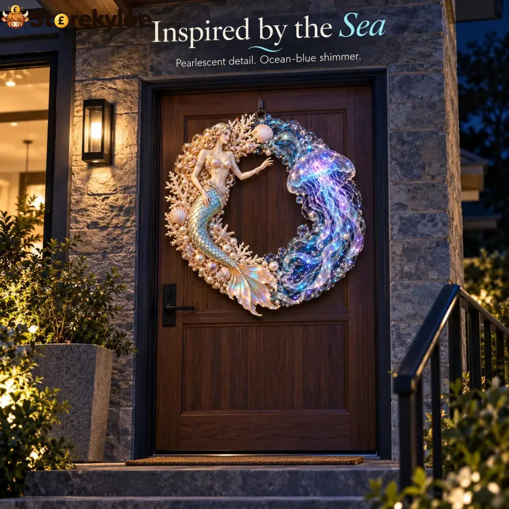 🌊 Ocean Enchantment – Lighted Mermaid & Jellyfish Wreath