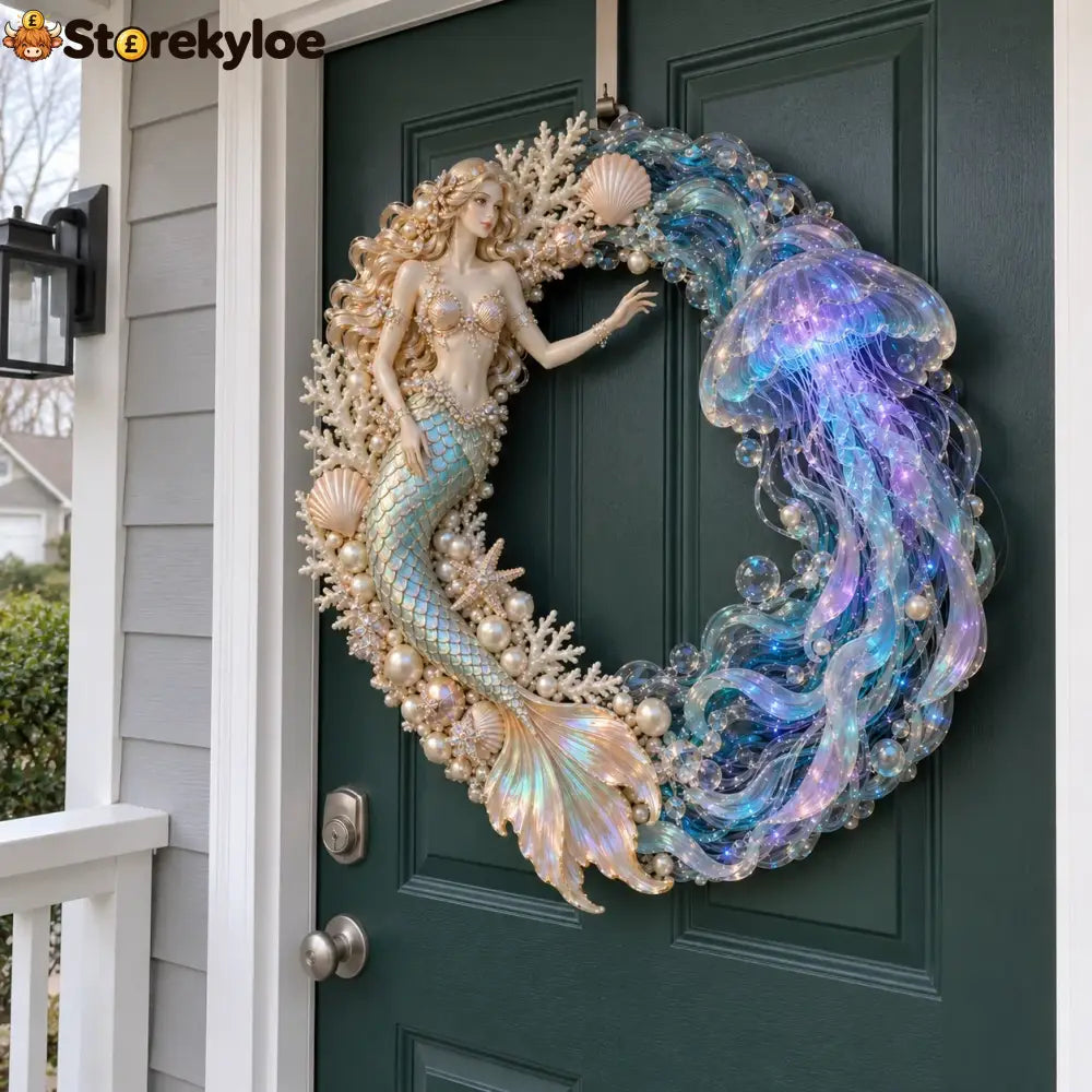🌊 Ocean Enchantment – Lighted Mermaid & Jellyfish Wreath