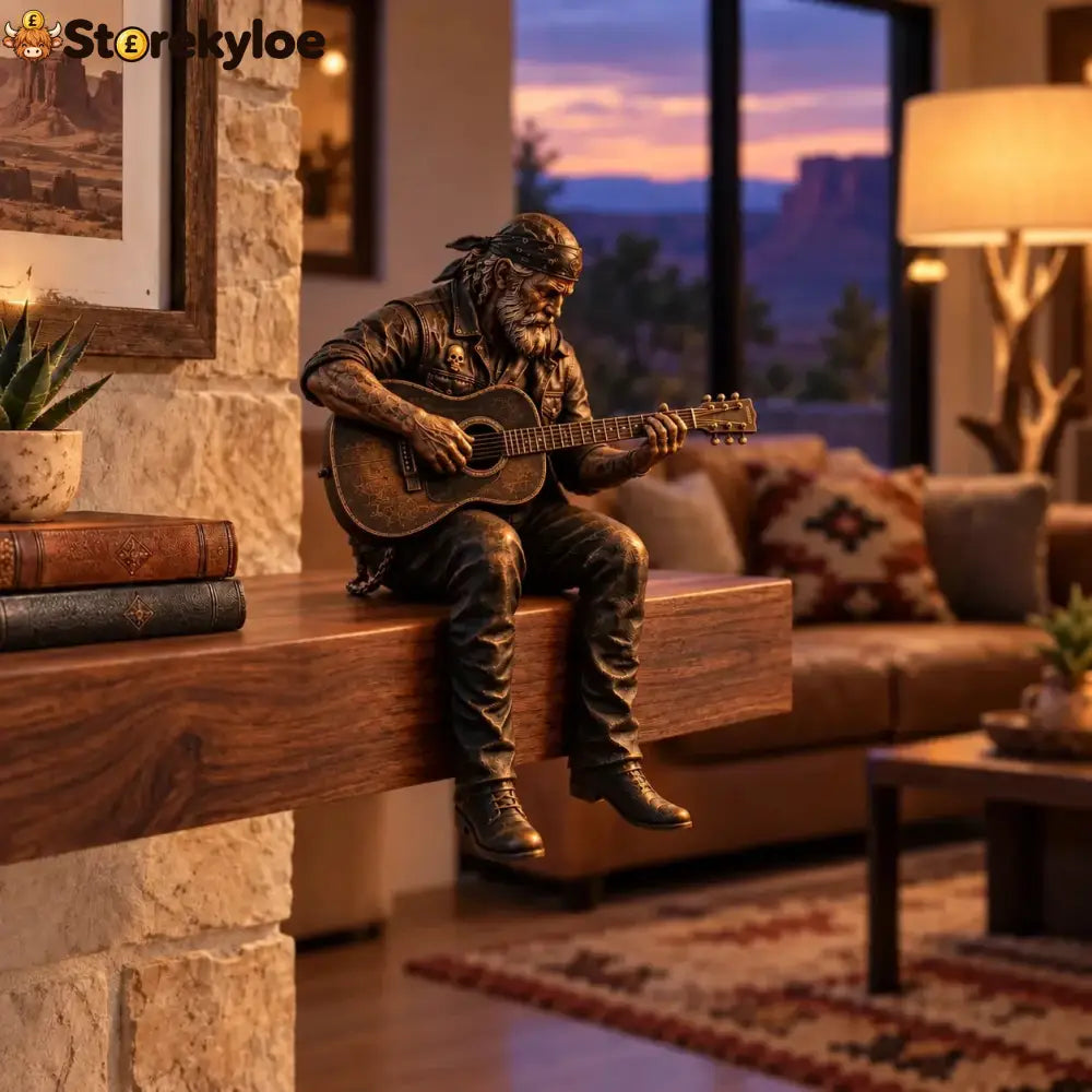 Old Biker Soul Shelf Sitter Collection – Rustic Motorcycle Rider Figurines For Men - With Guitar