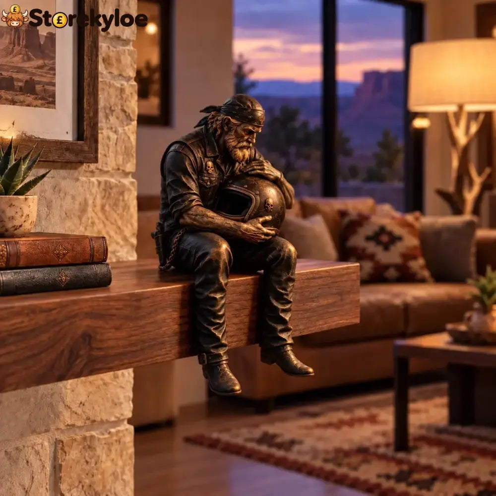 Old Biker Soul Shelf Sitter Collection – Rustic Motorcycle Rider Figurines For Men - Holding Helmet