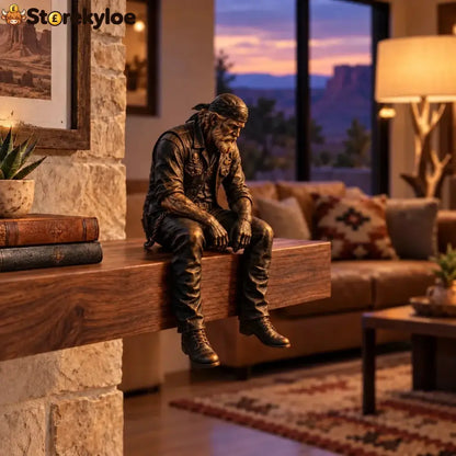 Old Biker Soul Shelf Sitter Collection – Rustic Motorcycle Rider Figurines For Men - Contemplating