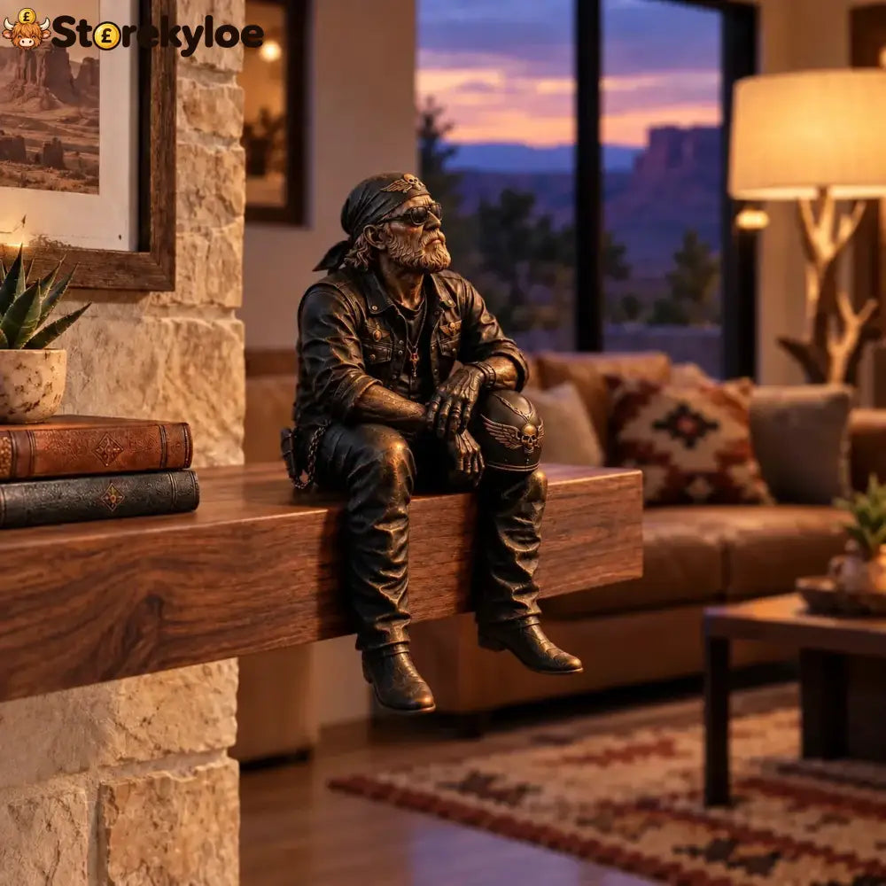 Old Biker Soul Shelf Sitter Collection – Rustic Motorcycle Rider Figurines For Men - Looking Up At Sky