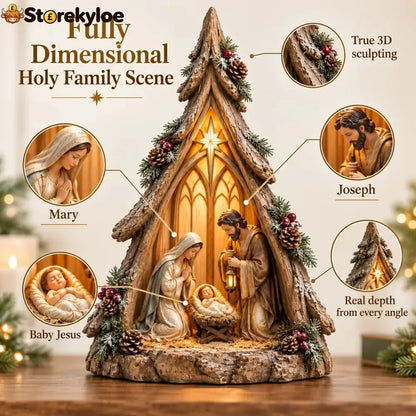 Old-World Lighted Nativity Trees