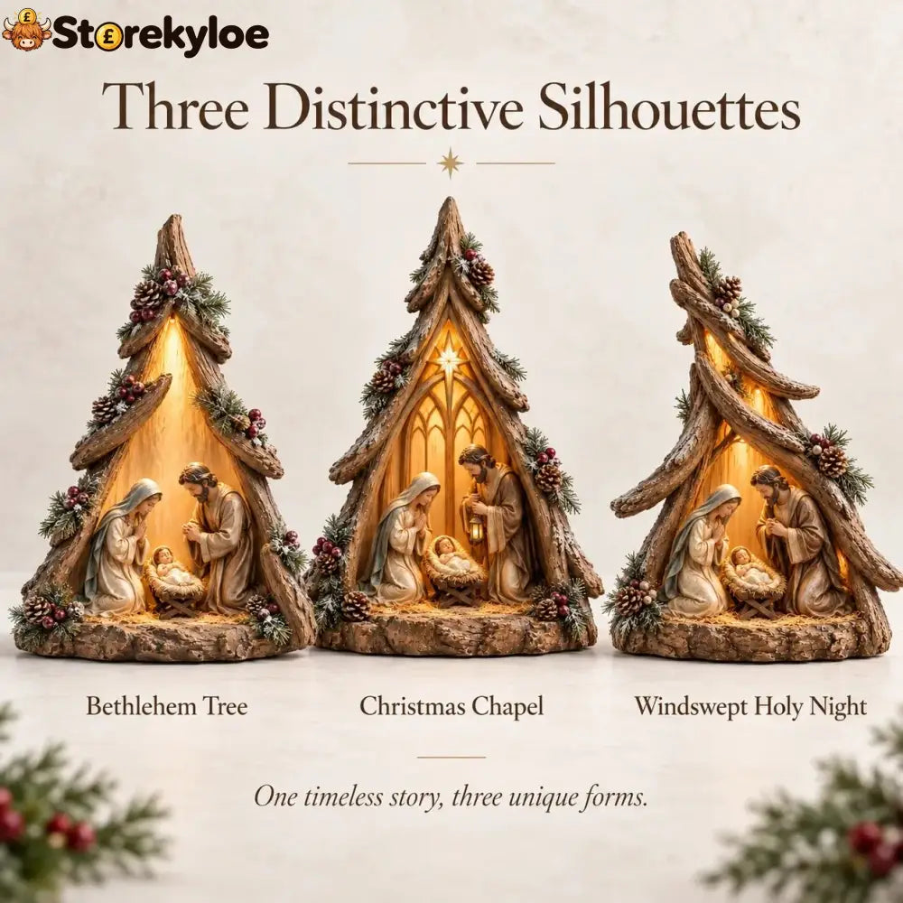 Old-World Lighted Nativity Trees