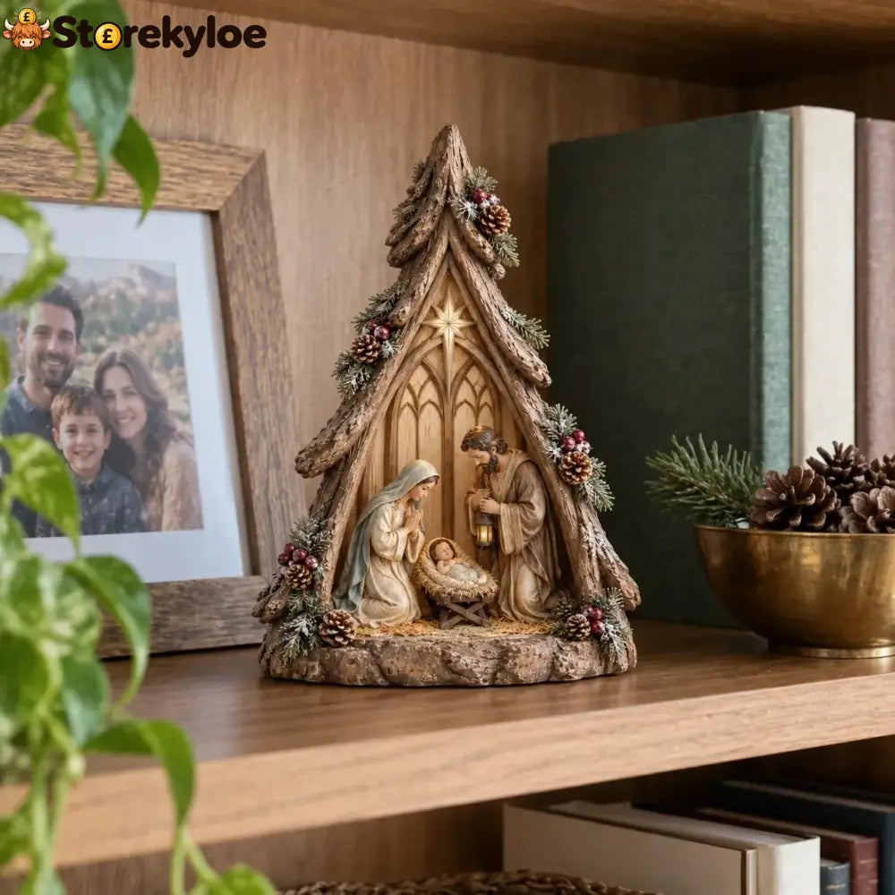 Old-World Lighted Nativity Trees