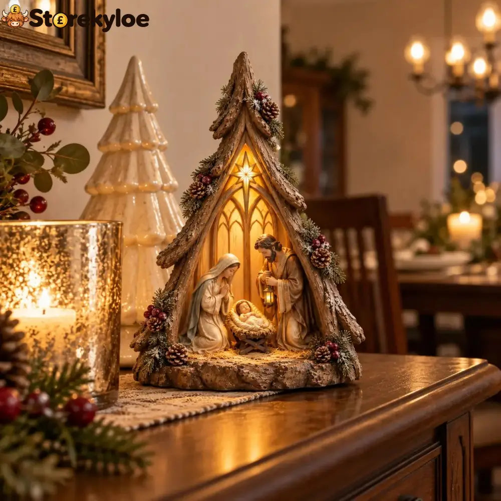 Old-World Lighted Nativity Trees