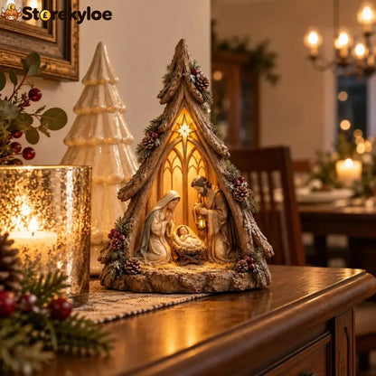 Old-World Lighted Nativity Trees