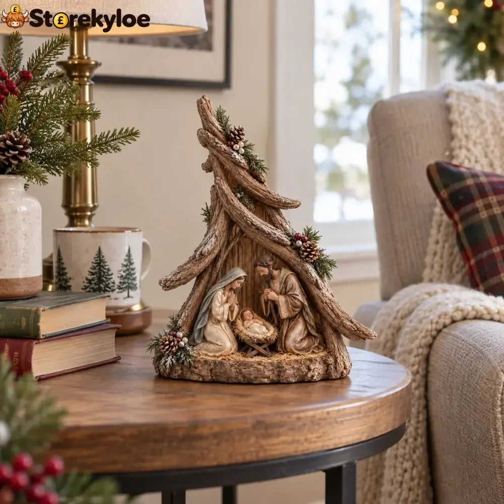 Old-World Lighted Nativity Trees