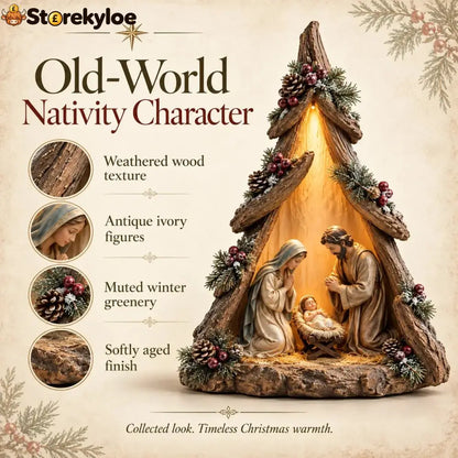 Old-World Lighted Nativity Trees