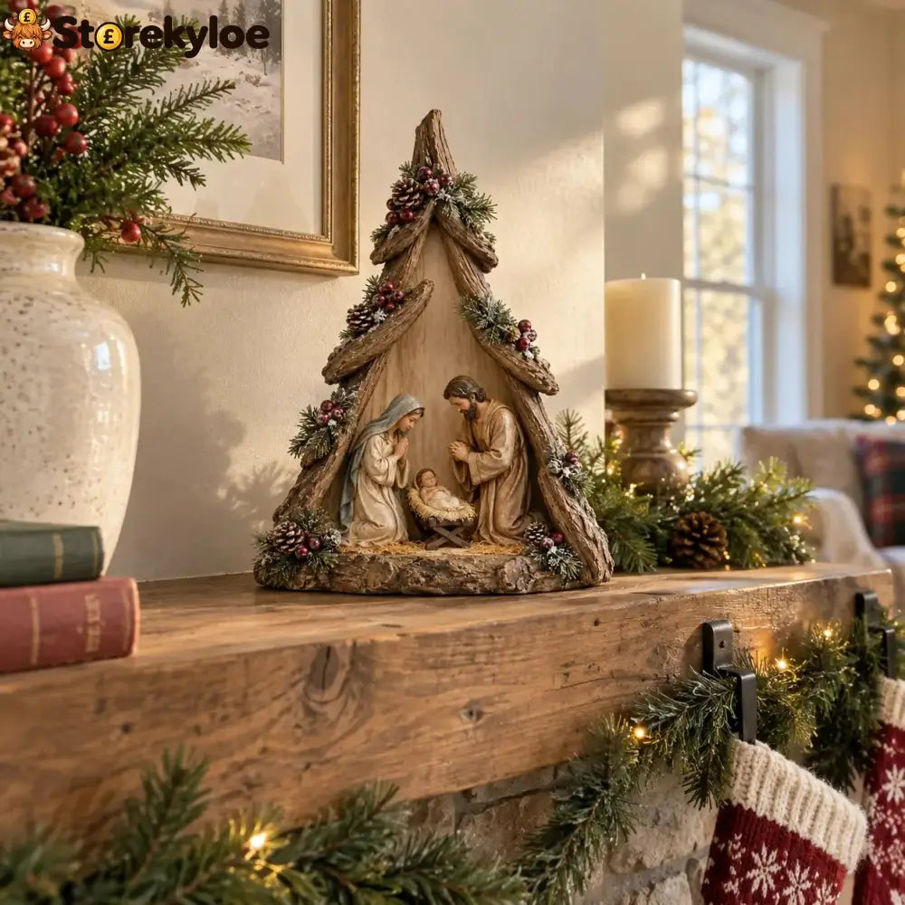 Old-World Lighted Nativity Trees
