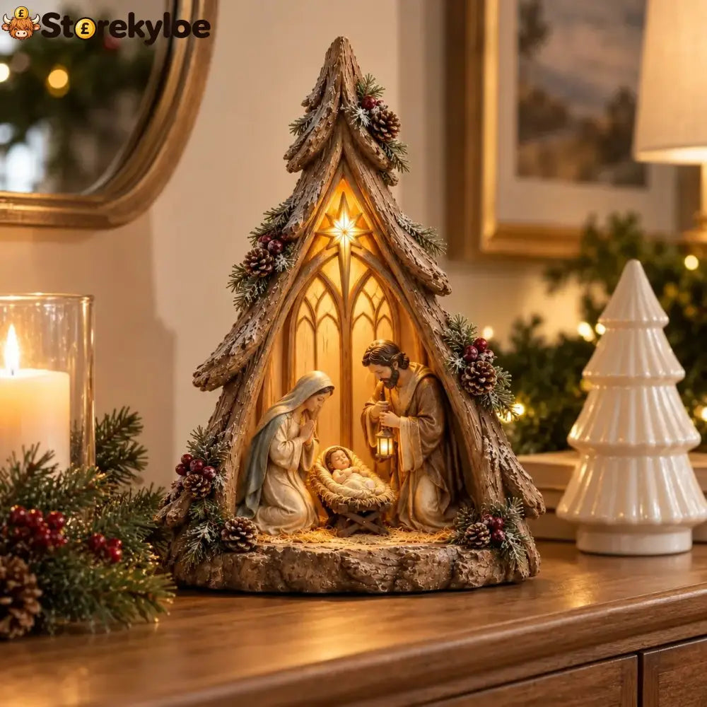 Old-World Lighted Nativity Trees