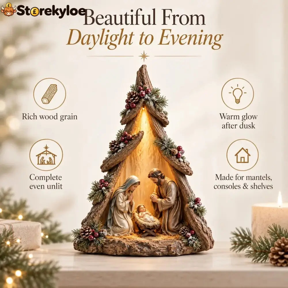 Old-World Lighted Nativity Trees