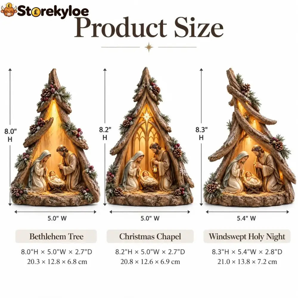 Old-World Lighted Nativity Trees