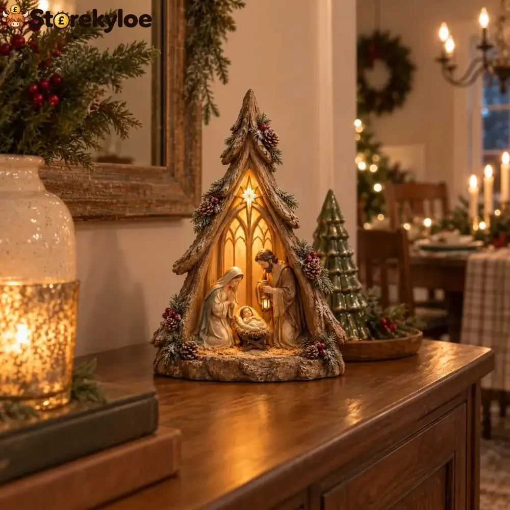 Old-World Lighted Nativity Trees - Christmas Chapel