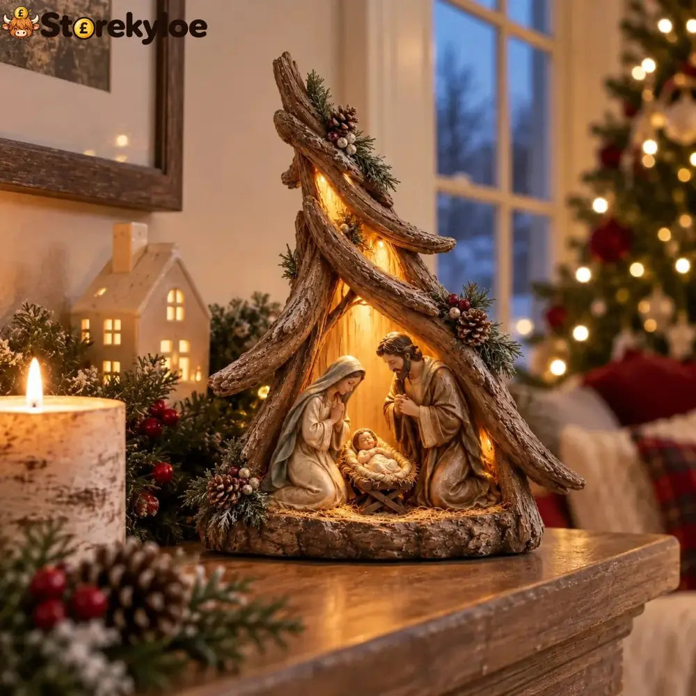 Old-World Lighted Nativity Trees - Windswept Holy Night