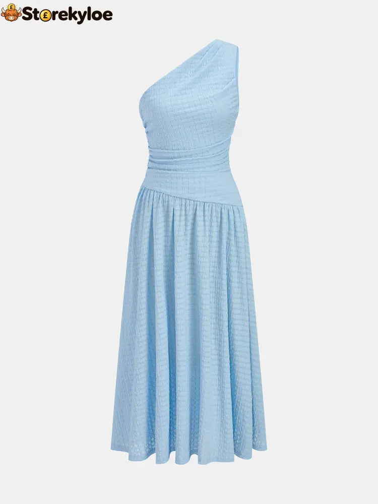 One-Shoulder Ruched Textured Midi Dress