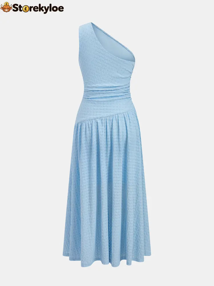 One-Shoulder Ruched Textured Midi Dress
