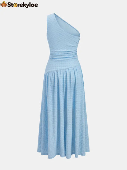 One-Shoulder Ruched Textured Midi Dress