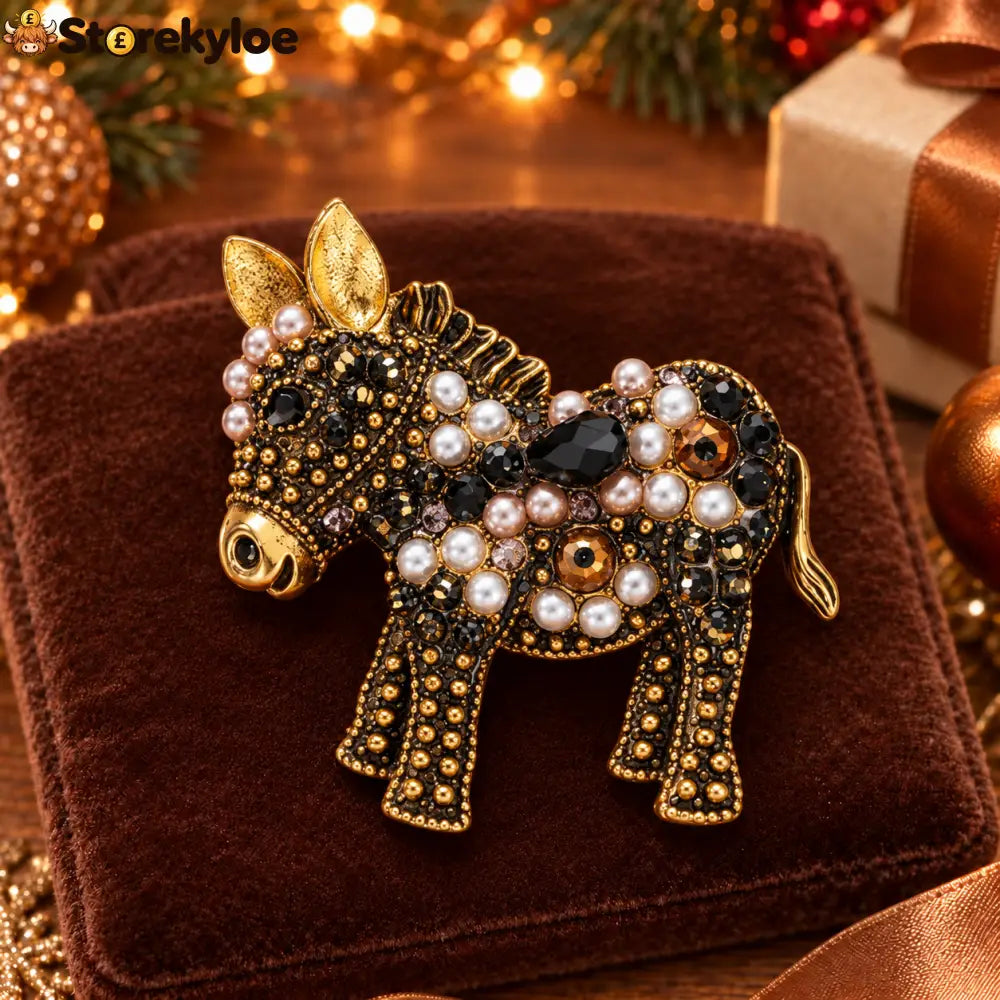 ⏳ LIMITED‑TIME FREE SHIPPING OVER £20 🐴✨ornate Beaded Donkey Pearl & Crystal Vintage Brooch 🐴✨