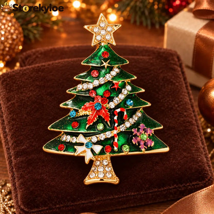 ⏳ LIMITED‑TIME FREE SHIPPING OVER £20 🎄⭐ornate Christmas Tree Crystal‑encrusted Vintage Brooch 🎄⭐ - Green
