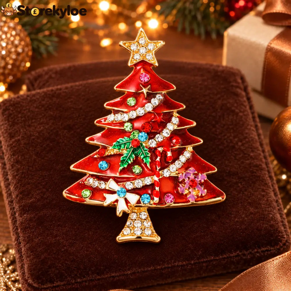 ⏳ LIMITED‑TIME FREE SHIPPING OVER £20 🎄⭐ornate Christmas Tree Crystal‑encrusted Vintage Brooch 🎄⭐ - Red