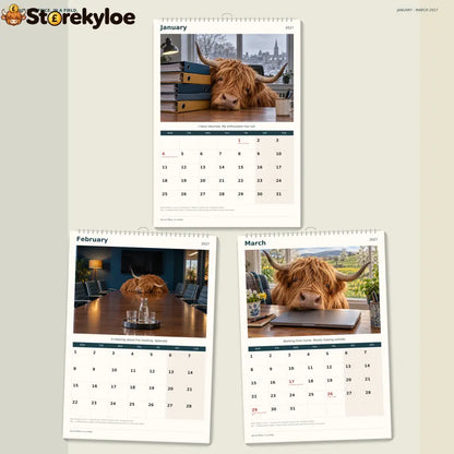 🔥Out of Office. In a Field. 2027 A4 Wall Calendar - Funny Highland Cows
