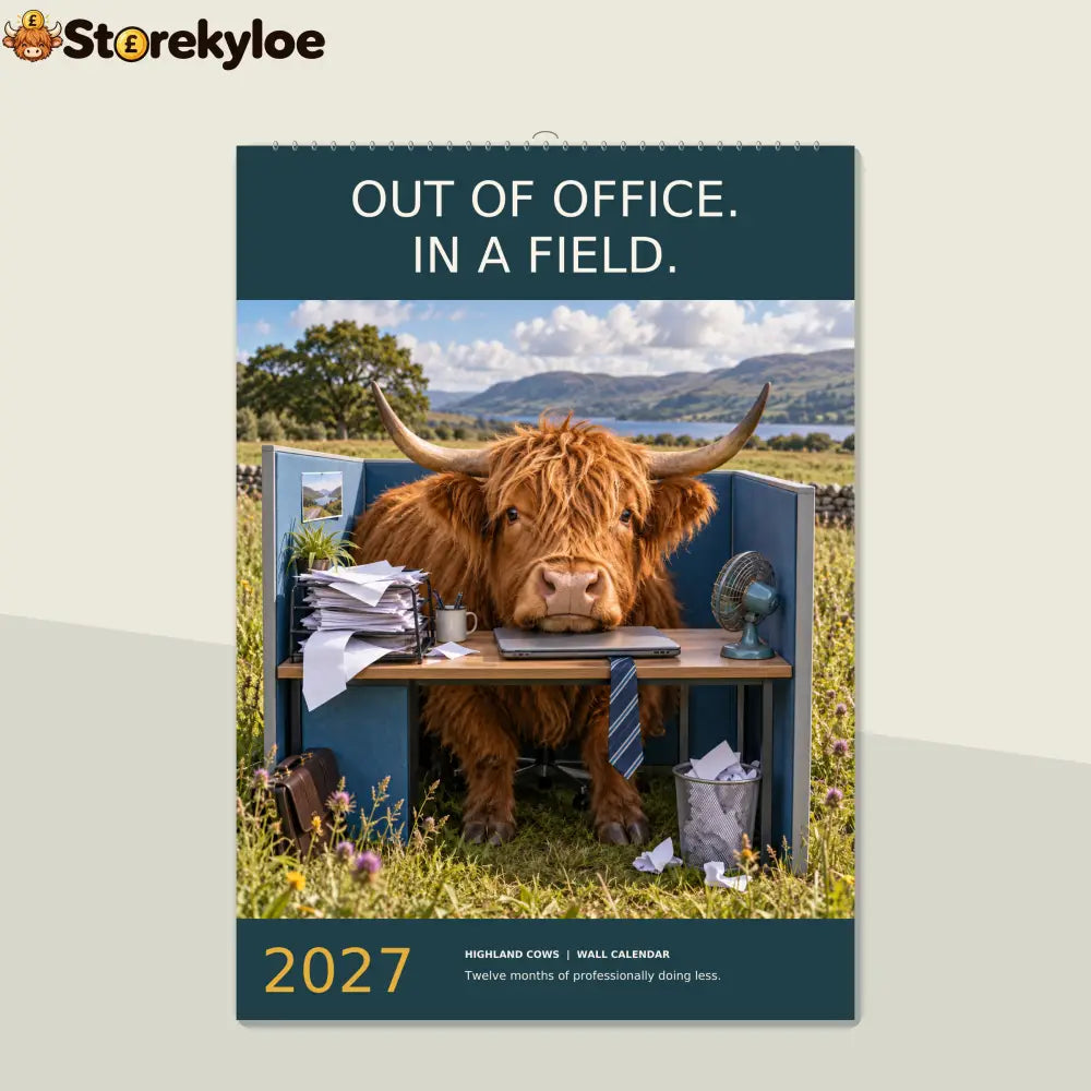 🔥Out of Office. In a Field. 2027 A4 Wall Calendar - Funny Highland Cows