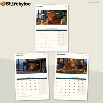 🔥Out of Office. In a Field. 2027 A4 Wall Calendar - Funny Highland Cows