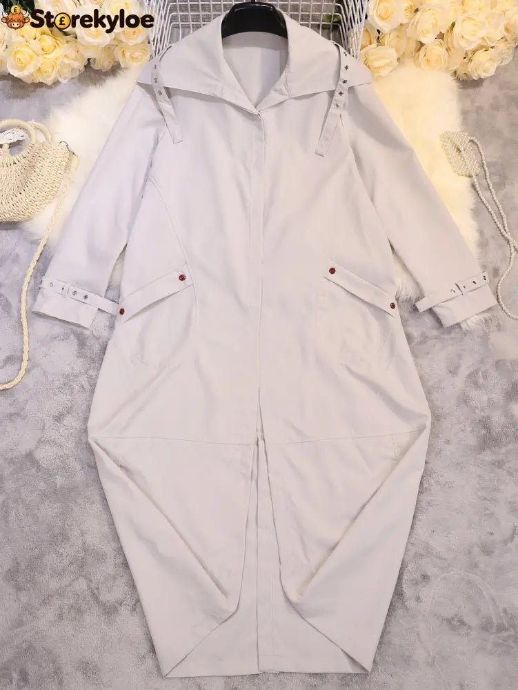 Oversized Hooded Long Trench Coat Button Front Loose Fit Outerwear With Large Pockets And Adjustable Cuffs For Casual