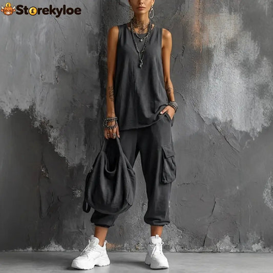 Oversized Sleeveless Top & Cargo Jogger Set