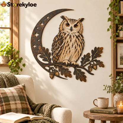 🌙🦉owl Crescent Moon Metal Wall Art | Rustic Metal Wall Decor
