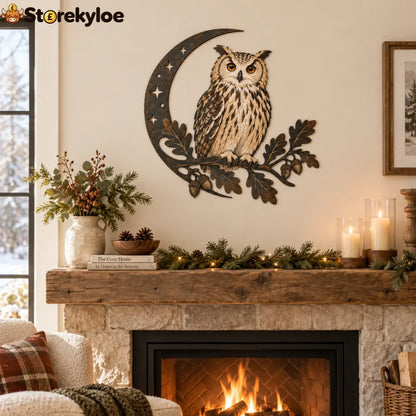 🌙🦉owl Crescent Moon Metal Wall Art | Rustic Metal Wall Decor