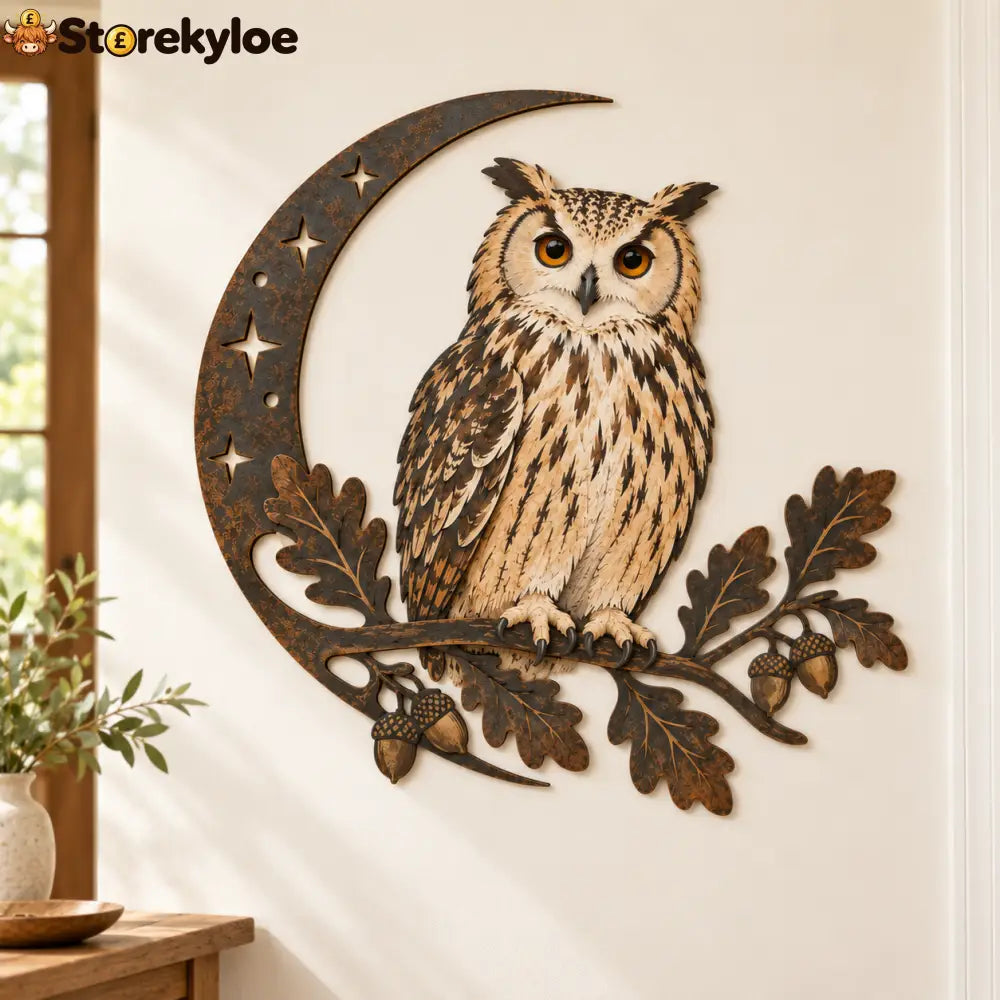 🌙🦉owl Crescent Moon Metal Wall Art | Rustic Metal Wall Decor