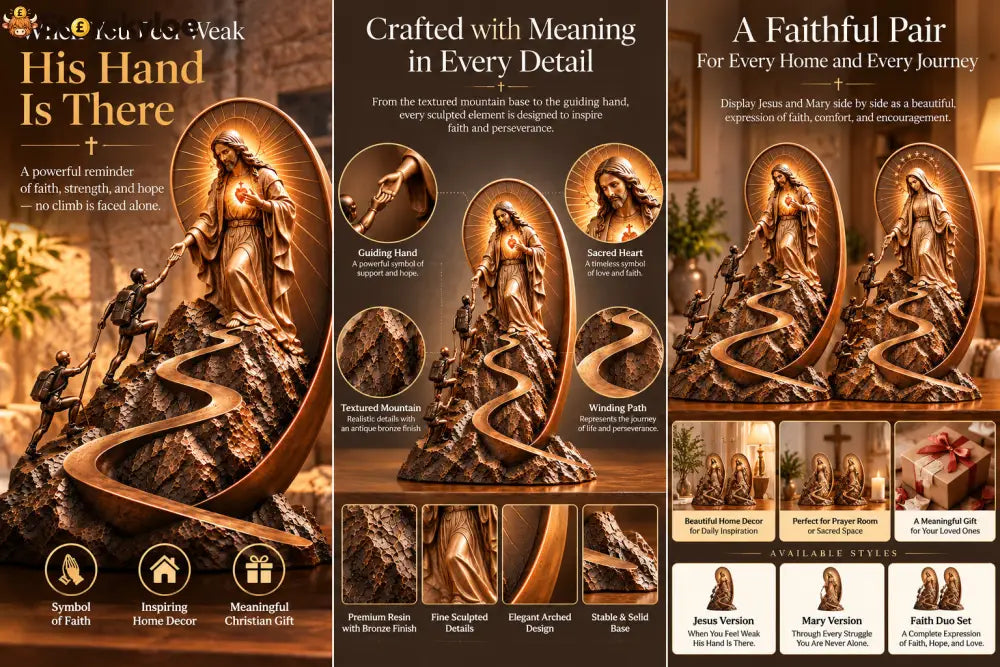 ✝️ Path of Faith – Jesus & Virgin Mary Mountain Sculpture | Inspirational Christian Home Decor & Meaningful Gift ✨