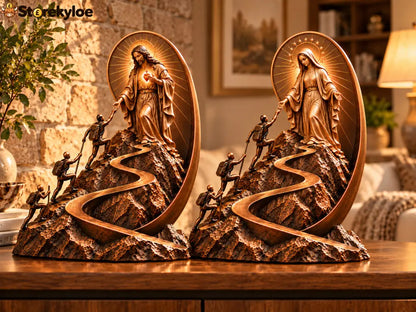 ✝️ Path of Faith – Jesus & Virgin Mary Mountain Sculpture | Inspirational Christian Home Decor & Meaningful Gift ✨