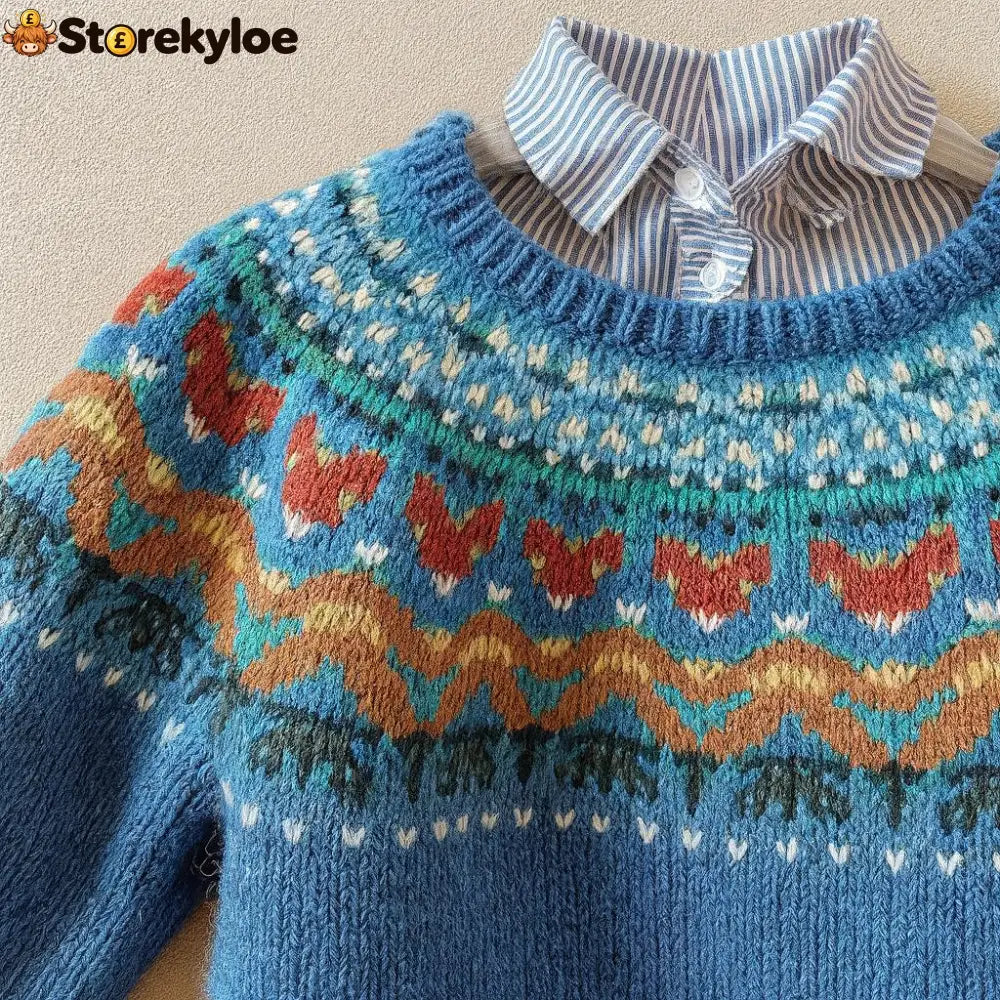 Peacock blue-Classic Vintage Knit Sweater