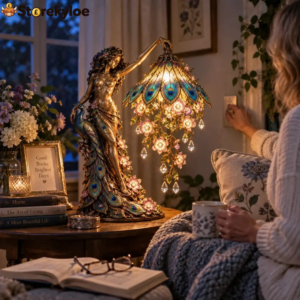 🦚 Peacock Goddess Stained Table Lamp