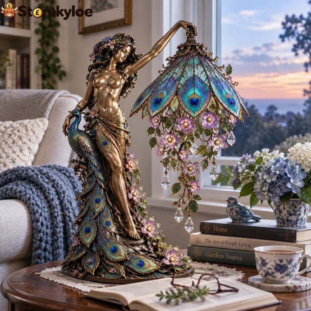 🦚 Peacock Goddess Stained Table Lamp