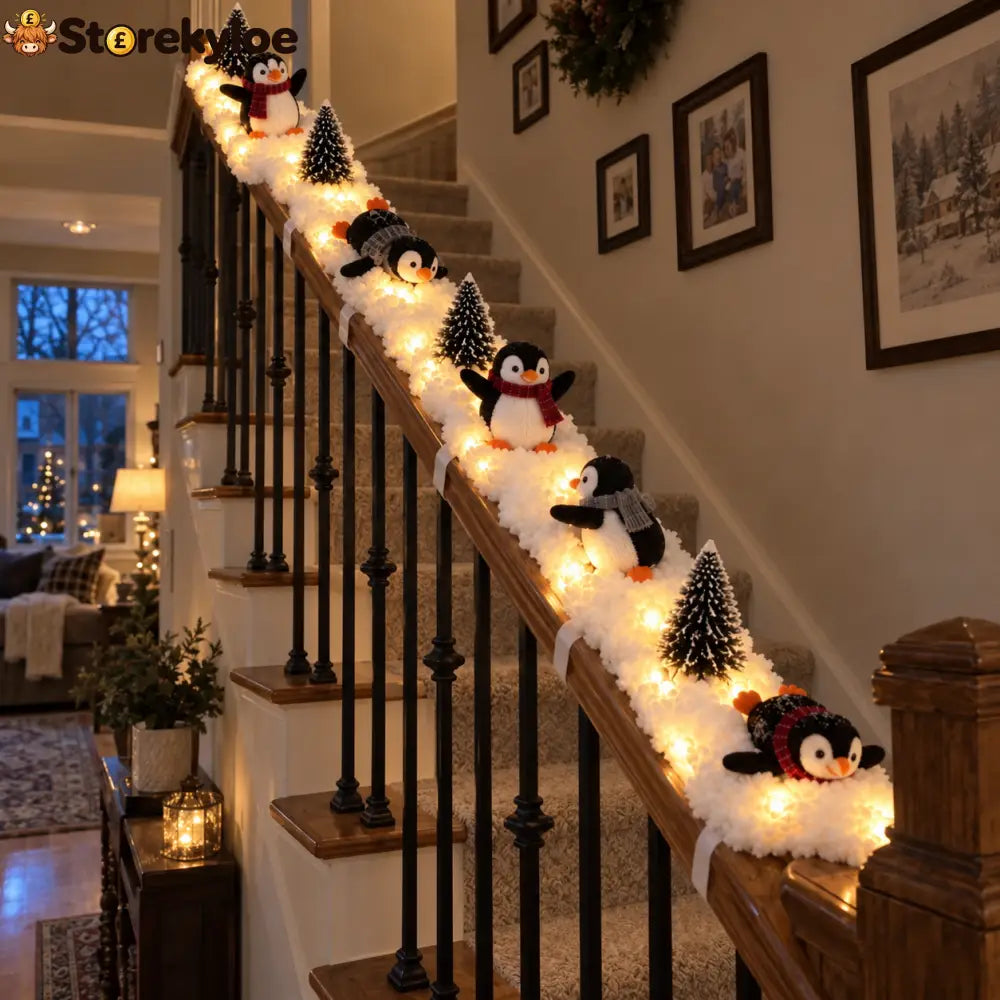 Penguin Christmas Stair Snow Decor