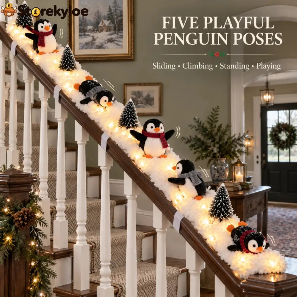 Penguin Christmas Stair Snow Decor