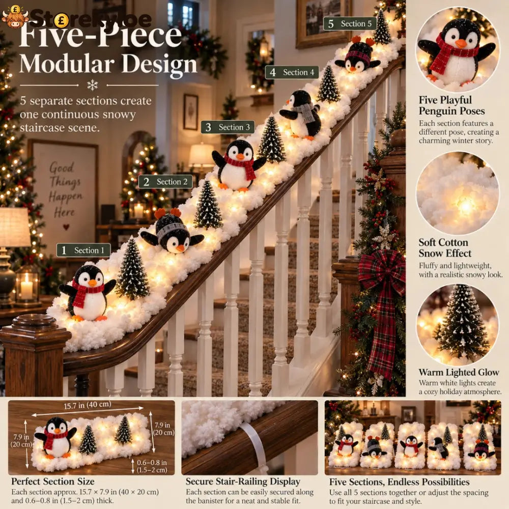 Penguin Christmas Stair Snow Decor