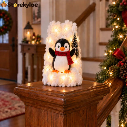 Penguin Christmas Stair Snow Decor - Cheering Penguin