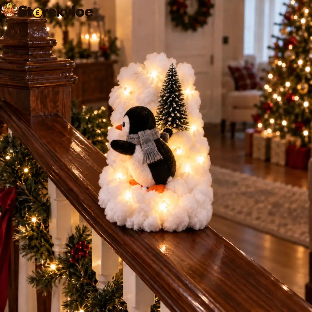 Penguin Christmas Stair Snow Decor - Climbing Penguin