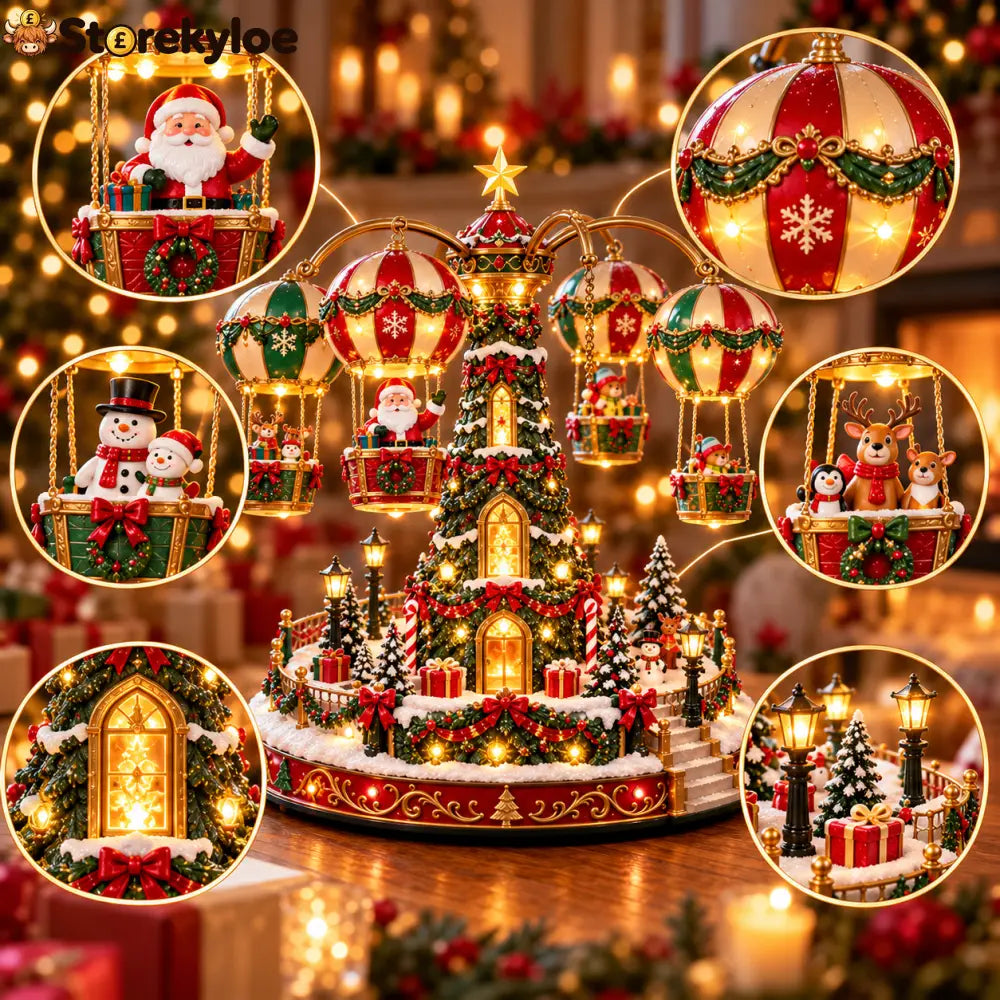 🎁 Perfect Christmas Gift! 🎅 Light-up Christmas Hot Air Balloon Carousel Decoration 🎈
