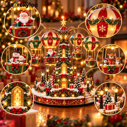 🎁 Perfect Christmas Gift! 🎅 Light-up Christmas Hot Air Balloon Carousel Decoration 🎈