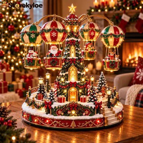🎁 Perfect Christmas Gift! 🎅 Light-up Christmas Hot Air Balloon Carousel Decoration 🎈