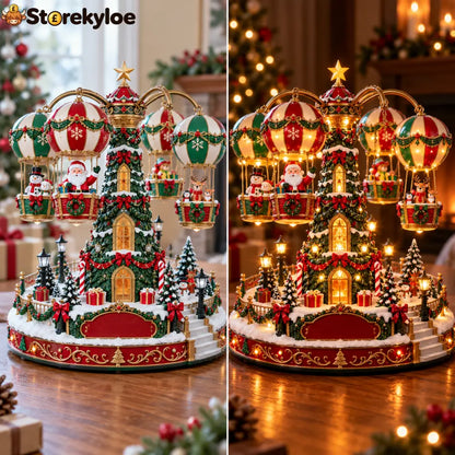 🎁 Perfect Christmas Gift! 🎅 Light-up Christmas Hot Air Balloon Carousel Decoration 🎈